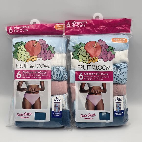 Lot Of 2 Fruit of the Loom Women's 6pk Hi-Cut Cotton Underwear Size 6/M - Picture 1 of 2